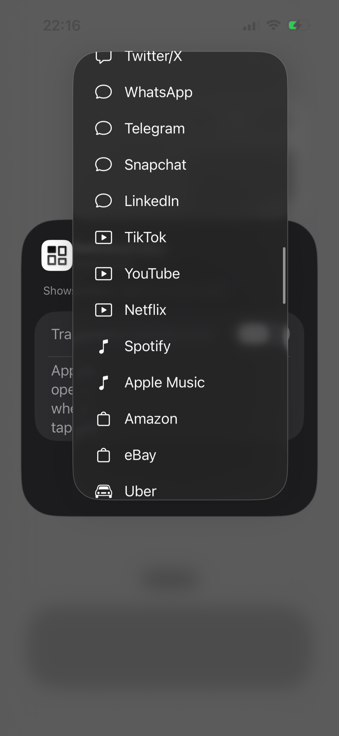 Choose an app from the list