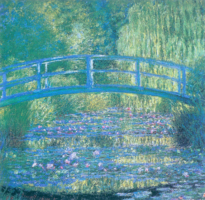 作 者：克劳德·莫奈 - Claude Monet 作品名称：睡莲与日本式小桥 作品尺寸：90x94厘米 作品年代：1840-1926 作品 ...